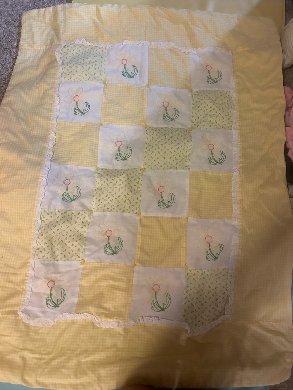 Yellow Patchwork Floral Baby Quilt